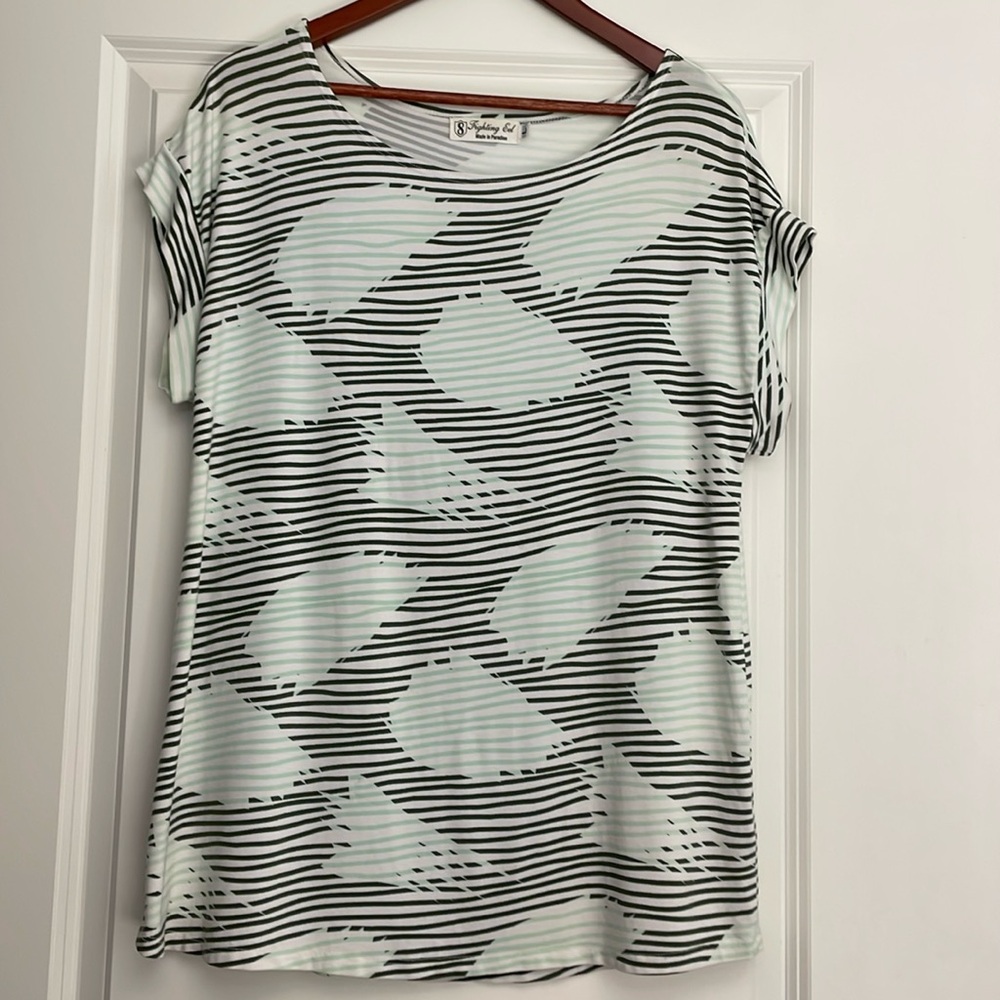 Fighting Eel Green & Mint Strip Shirt Size L